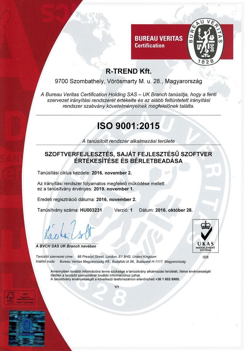 ISO9001:2015 A Szoftver fejlesztési és értékesítési
