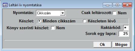 16.2.2. Leltári ív nyomtatása A leltár indítása után a letár ívet ki kell nyomtatni. A nyomtatást tetszőleges - a cégnél elfogadott nyilvántartási rendnek megfelelő- sorrendben lehet nyomtatni.