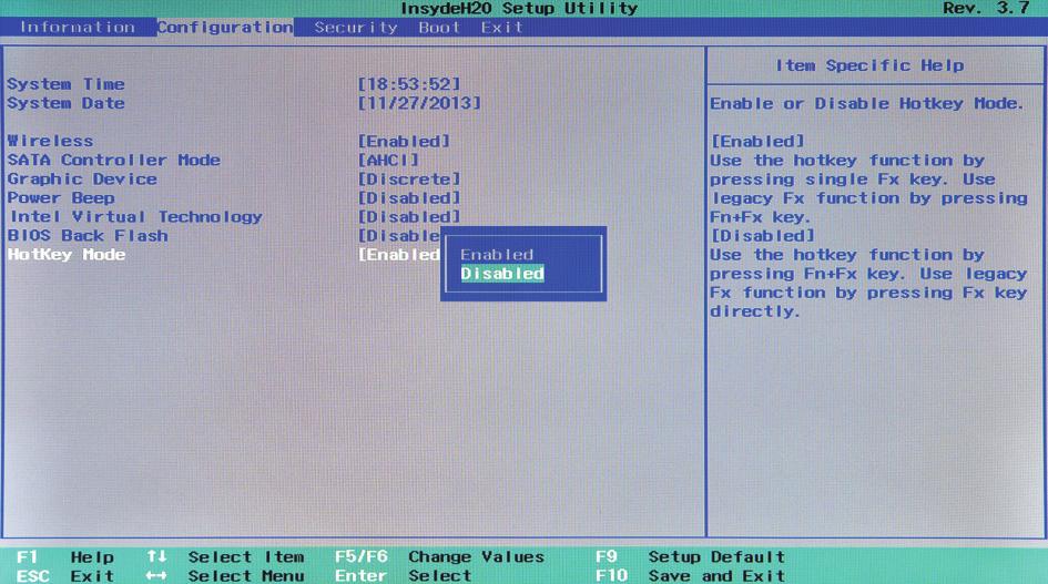 A gyorsbillentyű üzemmód letiltása: 1 Kapcsolja ki a számítógépet. 2 Nyomja meg a Novo gombot, majd válassza a BIOS Setup (BIOS beállítás) lehetőséget.