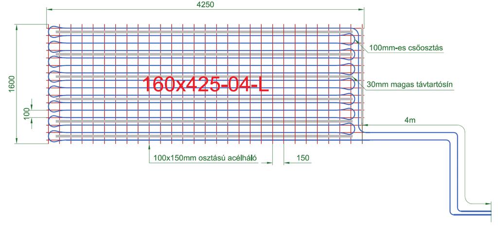 PIPES FOR LIFE SZERELÉSI ÚTMUTATÓ A modult felépítő elemek: 150x100mm osztású 4 mm acélszálakból készült acélháló 30mm magas távtartó sín Ezüstszínű 16x2 mm ötrétegű, alumíniumbetétes fűtéscső 100