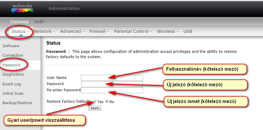 A webszerver hozzáféréséhez szükséges username és password