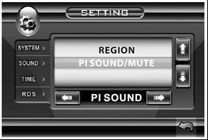 Állítható elemek: RÉGIÓ: PI: TA: BE / KI PI MUTE / PI SOUND Közlekedési bejelentés BE / KI Ha a TA funkció be van kapcsolva, a lejátszás automatikusan megszakad és a forgalmi információk elindulnak