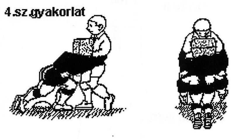 5. Négyes csoportban, három a szivacs ellen. Három lépés lendület, a labda az első játékosnál. Technikailag helyesen ütközik röviden, tol, majd lemegy a földre.