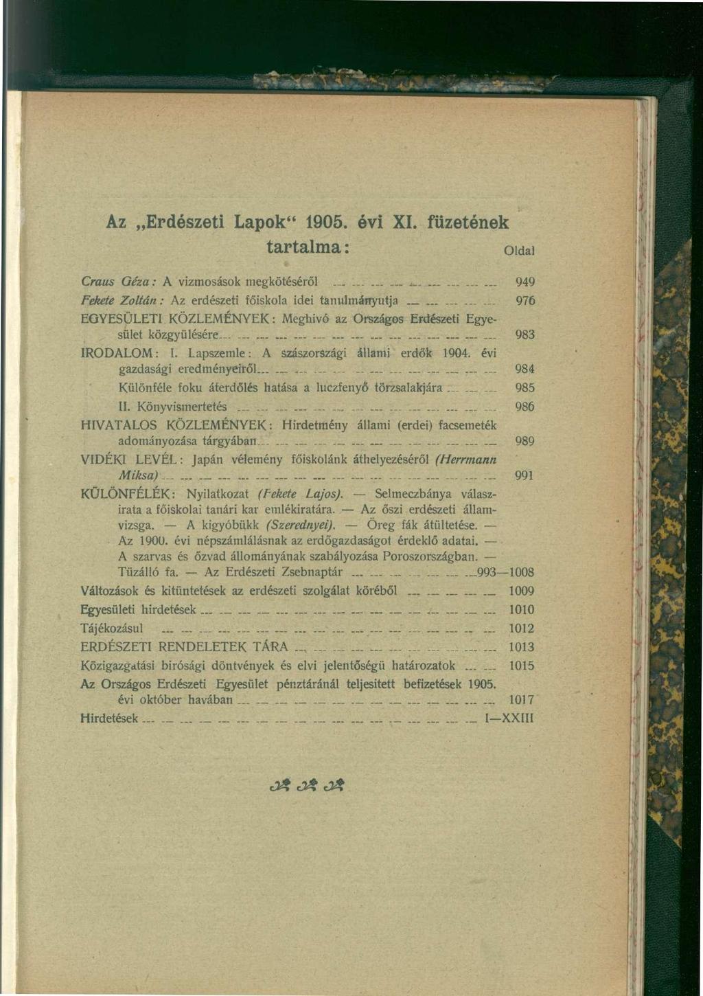 Az Erdészeti Lapok" 1905. évi XI.
