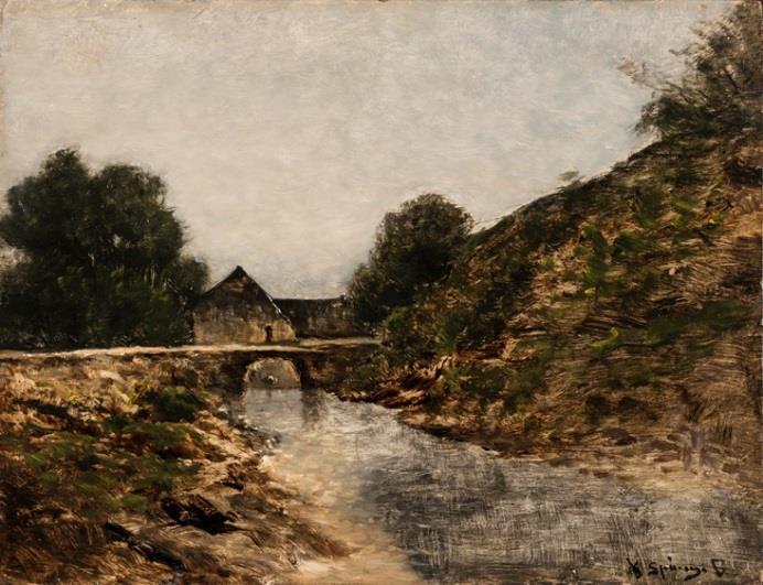 92 K. Spányi Béla (Pest, 1852 - Budapest, 1914) Híd Olaj, fa 31,2 41 cm Jelezve balra lent: K.