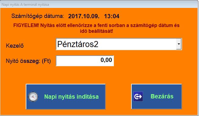 Az IGEN gombra kattintva megtörténik az AEE újraindítása. A művelet hosszabb ideig is tarthat. Napi nyitás: Adóügyi tevékenység (értékesítés, pénzmozgás, stb.