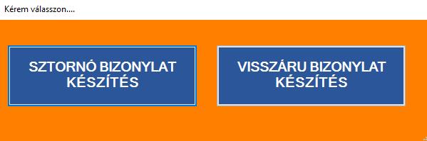 1. 2. 3. 4. 5. 1., Nyomja meg a SZTORNÓ / VISSZÁRU bizonylat készítés feliratú gombot. 2., A felbukkanó ablakban válassza a Visszáru bizonylat készítés gombot. 3., A bizonylat készítéséhez adja meg az eredeti bizonylat számát (PC: xnnnnnn számot), vagy a vonalkód olvasó segítségével olvassa le az eredeti adóügyi bizonylat alján található vonalkódot.