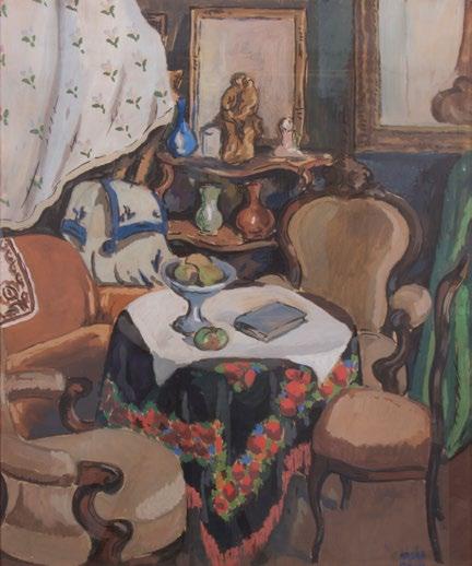44. Diener-Dénes Rudolf (1889-1956) Kék szoba Zsófival / Blue room with Zsófi 71 x 101 Jelezve jobbra lent /