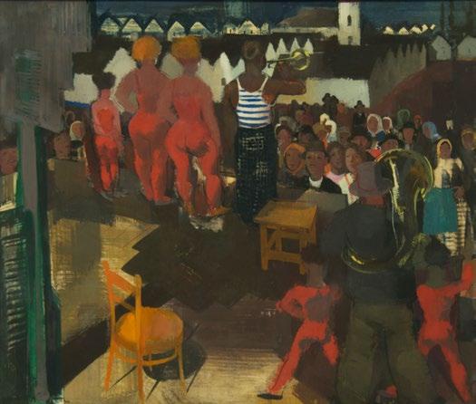 Hol konkrét a korban működő cirkuszok, mint a Czája József társulata (Czája cirkusz, 1938 körül), vagy a Miraculum cirkusz jellegzetes figuráit, hol vándormutatványosok alakjait vitte vászonra.