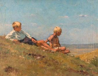Mérő István (1873-1938) Fiúk a domboldalon / Boys at the hillside 40 x 50 cm Mérő Kikiáltási ár: 220 000 Ft Starting price: 685 Becsérték: 240