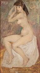Molnár C Pál (1894-1981) Fésülködő akt / Combing nude olaj, karton/ oil on cardboard 41 x 23 cm Jelezve
