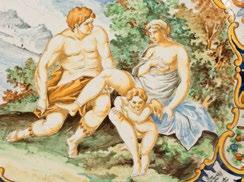 Italian, second half of the 19th century, painted, glazed faience, with archaist decoration, Amor between lovers scene imagery.