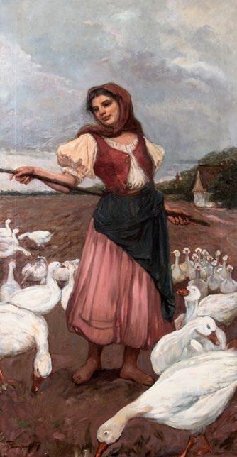 161. Gergely Imre (1868-1957) Kislányok cicákkal / Girls with cats 79 x 63 cm Jelezve jobbra lent / Signes