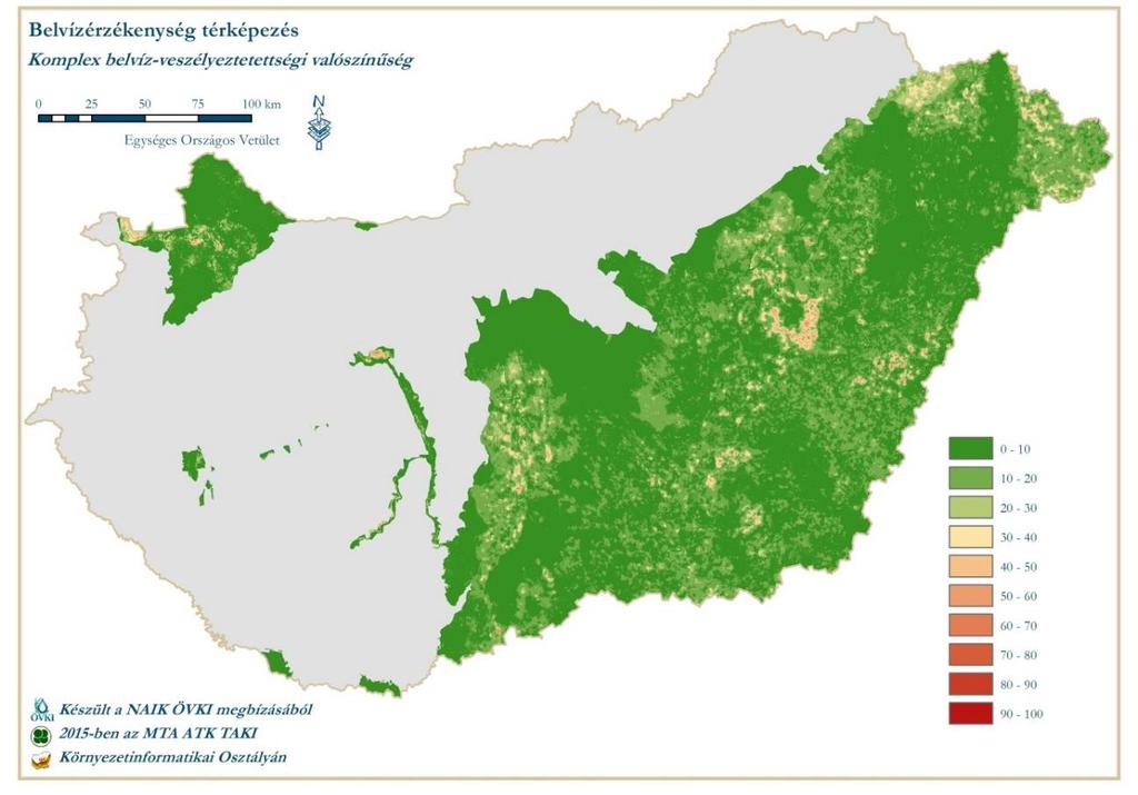 42. ábra: Komplex belvíz-veszélyeztetettségi valószínűség Forrás: Belügyminisztérium Vízügyi Főigazgatóság Borsod-Abaúj-Zemplén megyében azon síkvidéki területek nagysága amelyeket veszélyeztethet a