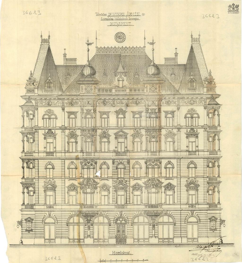 körúti főhomlokzat építési engedélyezési terve - Mayer Péter műépítész, 1893