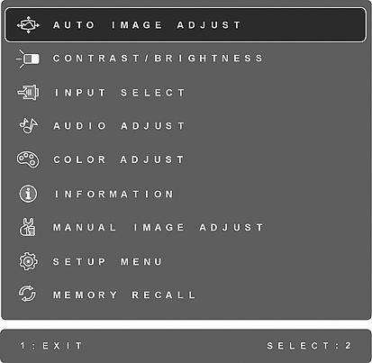 A kijelző képének beállításához tegye a következőket: 1. A Main Menu (Főmenü) megjelenítéséhez nyomja meg az [1] gombot.