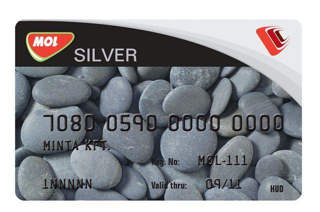 3.. 8. 9. 2 5. 6. 7. A szabvány bankkártya-méretű MOL Silver üzemanyagkártyán egy alap fotó látható. A kártya anyagában előnyomtatva a következők találhatók:.