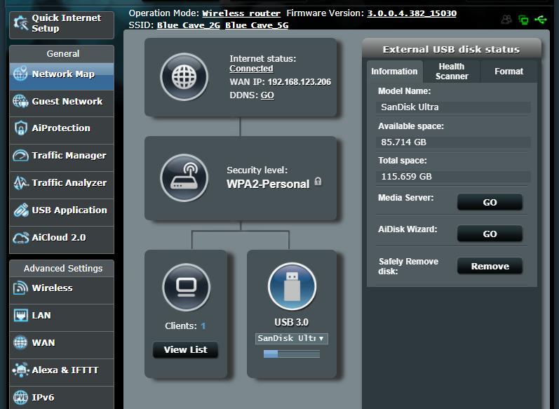 3.1.3 Az USB eszköz ellenőrzése Az ASUS vezeték nélküli router két USB portot biztosít USB eszközök vagy USB nyomtató csatlakoztatására a fájlok és nyomtató megosztásának lehetővé tételére a