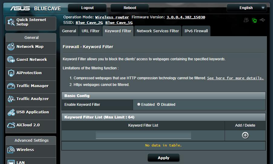 Egy URL-szűrő beállításához: 1. A navigációs pultról menjen az Advanced Settings (Speciális beállítások) > Firewall (Tűzfal) > URL Filter (URL-szűrő) fülre. 2.