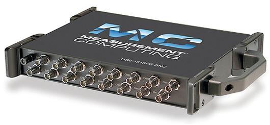 MC USB-1616HS-BNC 16 analog input, 1 MS/s, 16 bit, 7 input ranges: ±100 mv to ±10 V 2 analog output, 1 MS/s, 16 bit 4