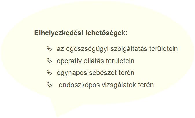 Elhelyezkedési lehetőségek: az egészségügyi szolgáltatás területein operatív ellátás területein egynapos sebészet terén endoszkópos vizsgálatok terén Jelentkezési lap beszerezhető az iskola