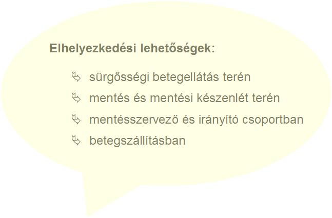 Elhelyezkedési lehetőségek: sürgősségi betegellátás terén mentés és mentési készenlét terén mentésszervező és irányító csoportban betegszállításban Jelentkezési lap beszerezhető az iskola