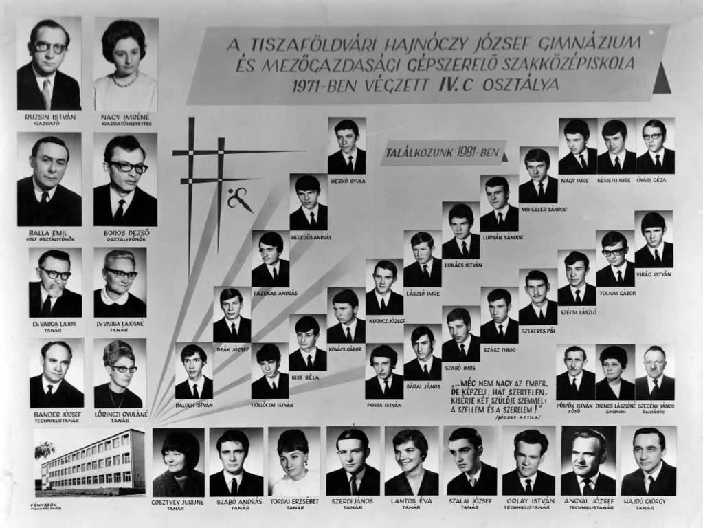 43 1970/71. tanév, IV. C Diákok soronként: 1. sor: Balogh István, Deák József, Fazekas András, Hegedűs András, Herkó Gyula; 2.