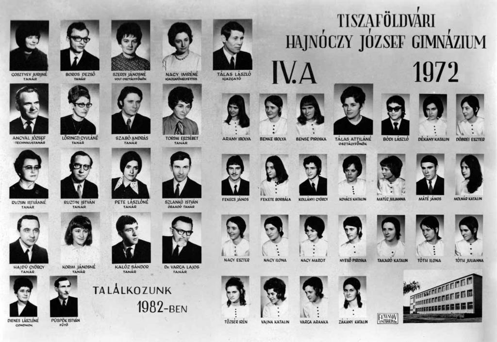 1968-1972 Tablók könyve 1971/72. tanév, IV. A Diákok soronként: 1. sor: Arany Ibolya, Benke Ibolya, Bense Piroska, Bódi László, Dékány Katalin, Döbrei Eszter; 2.