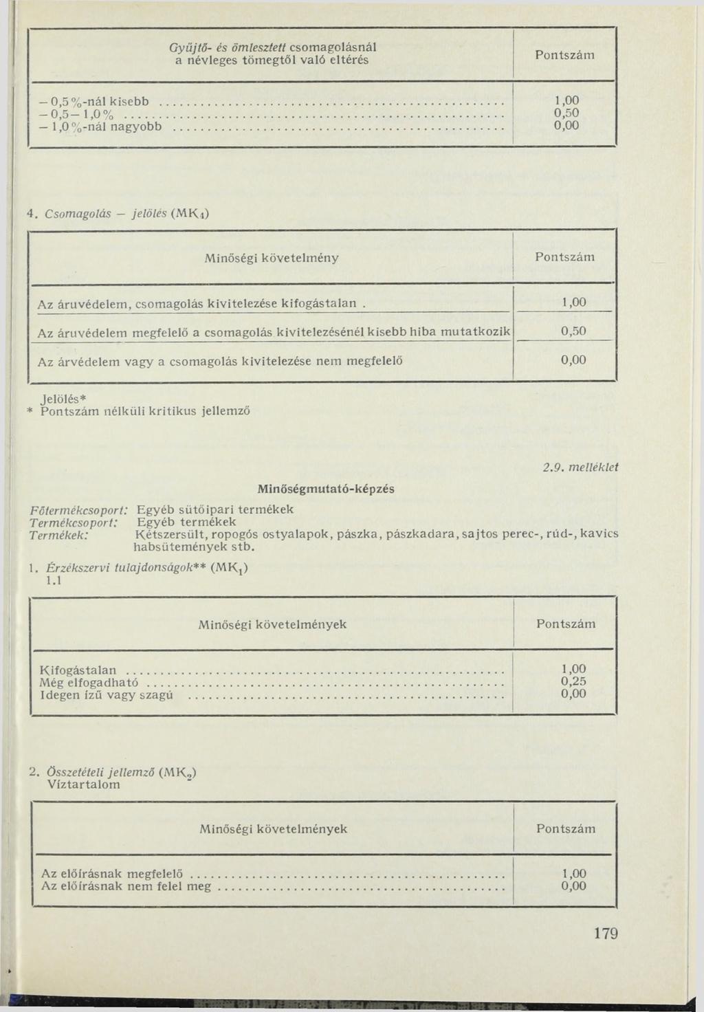 G yű jtő - és öm lesztett csomagolásnál a névleges tömegtől való eltérés 0,5 %-nál kisebb... 1,00-0,5-1,0%... 0,50 1,0 %-nál nagyobb... 4.