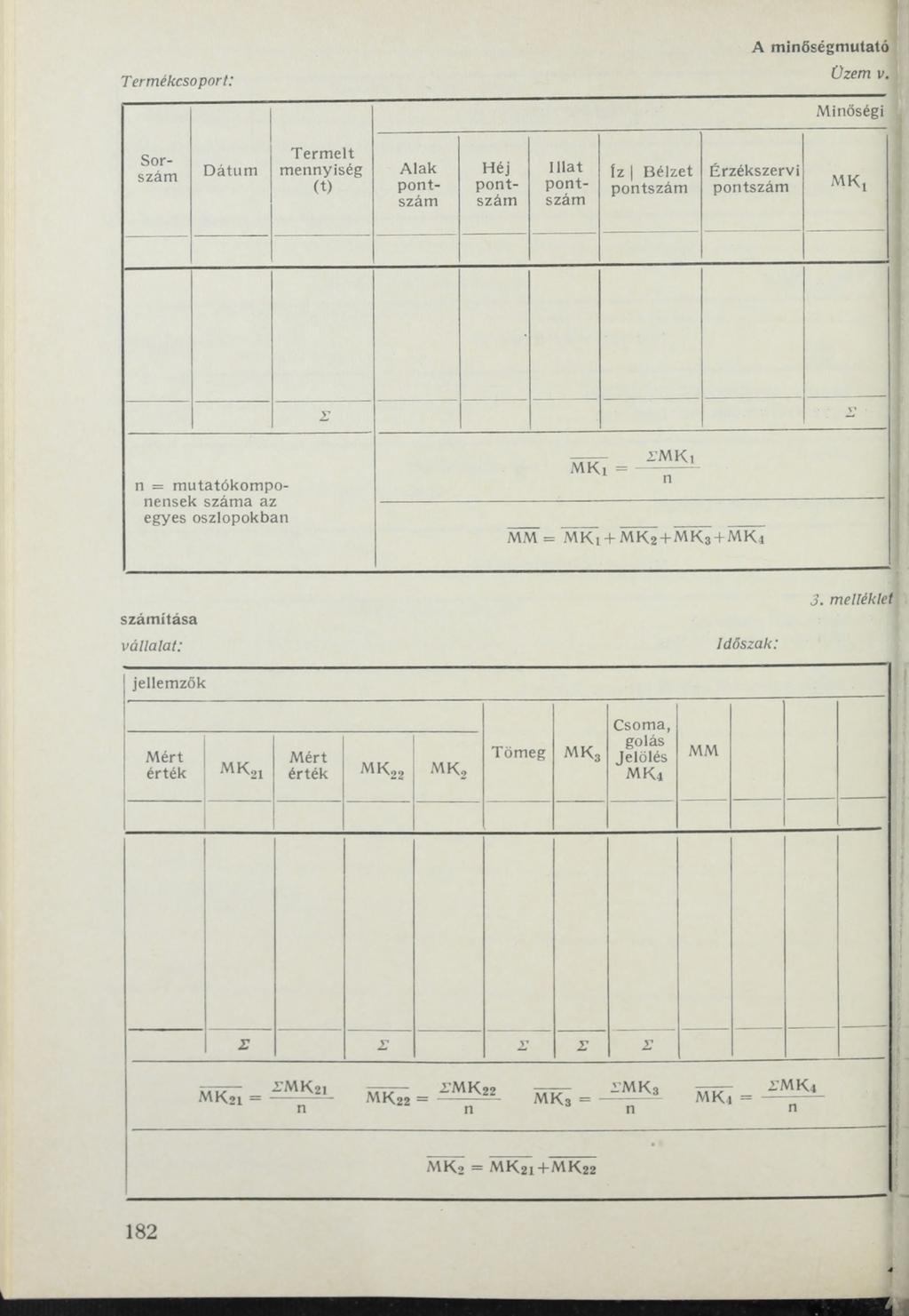 к 2 1 К 2 2 --- К з - Termékcsoport: A minőségmutató Üzem v.