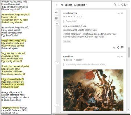 3. kép Szöveges és képi digitális annotáció készítése csoportmunkában (digitális alkalmazás: hypothes.