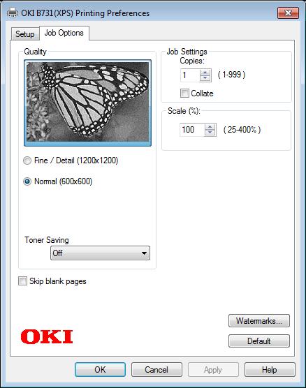 A nyomtatási funkció ismertetése [Job Options] lap A Mac OS X operációs rendszerhez való PS nyomtató-illesztőprogram esetén 1 [Nyomtató lehetőségei (Printer Features)] panel Hasznos nyomtatási