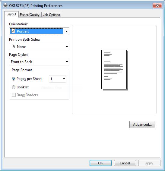A nyomtatási funkció ismertetése A Windows operációs rendszerhez való PS nyomtató-illesztőprogram esetén [Oldalbeállítás (Paper/Quality)] lap 1 [Elrendezés (Layout)] lap Hasznos nyomtatási funkciók