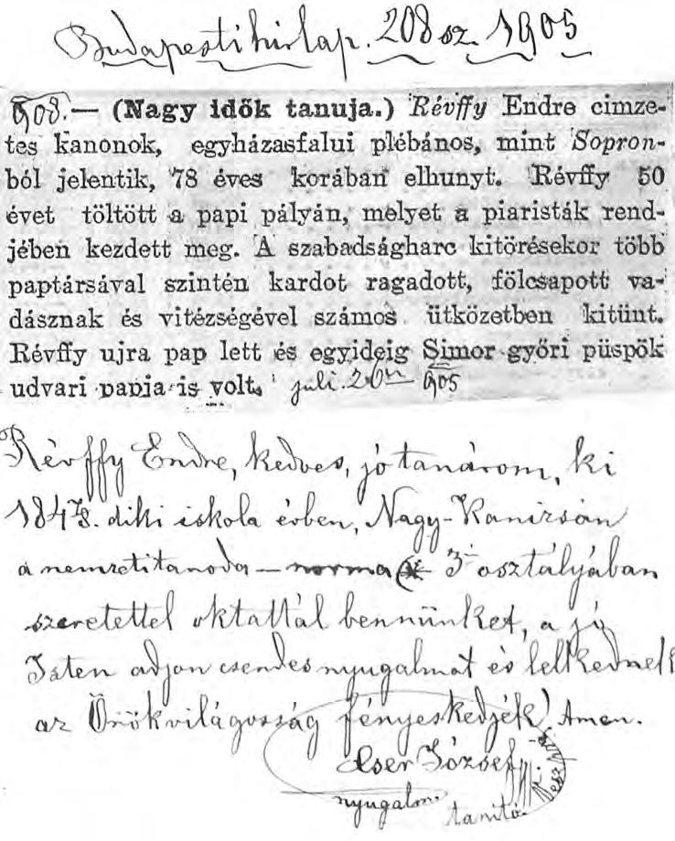 Kovács Győző Gyula Találkozásaim Cser József tanító úrral Újságkivágás és a mellé írt jegyzet, amelyből megtudjuk, hogy az