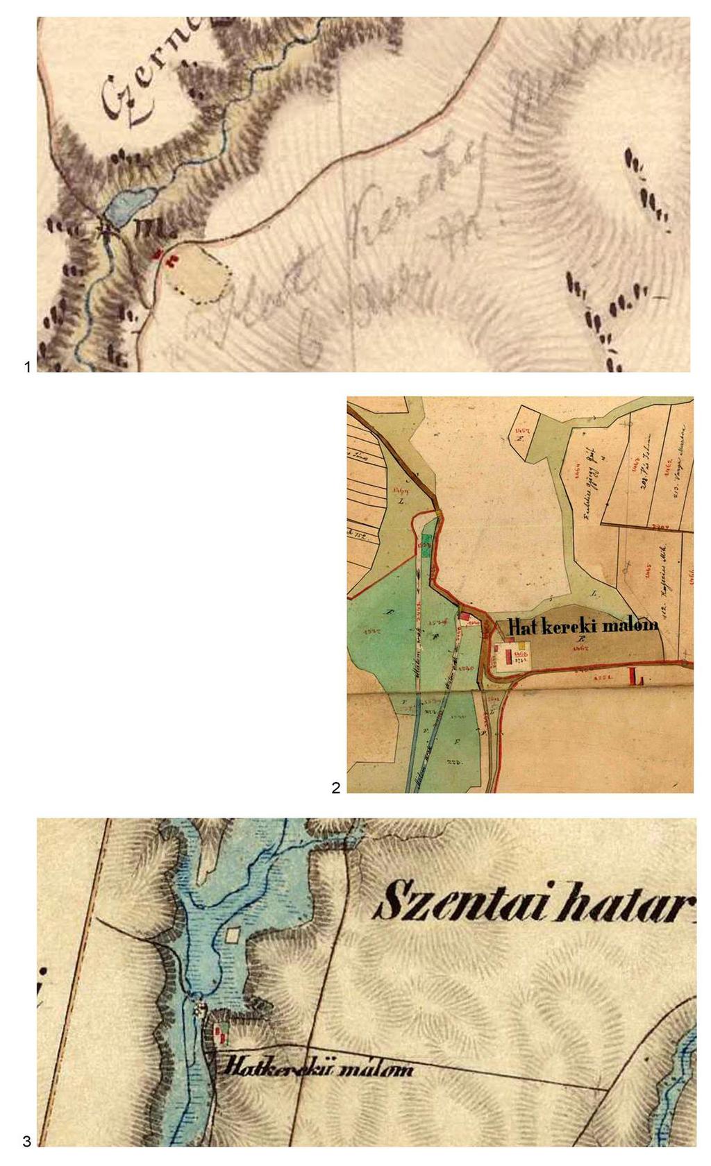 Az Első Katonai Felmérés térképe (1782); 2. A malom a második katonai térképen (1869); 3. Berzence kataszteri térképe (1868) OSZK TK 1975. jelöl a térkép a malomépület mellett.