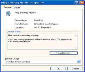 - Ha a Tulajdonságok gomb nem aktív, akkor az Ön monitorja megfelelően van konfigurálva.