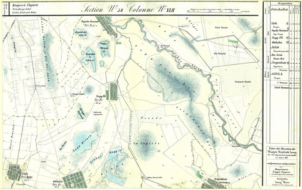 A Fehér-Körös völgy természeti viszonyai Gyula-Varsándnál a II. Katonai Felmérés térképén (1863). XLII. oszlop 58.
