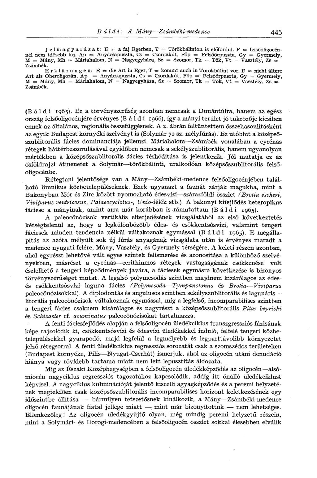 Báldi: A Mány Zsámbéki-medence 445 Jelmagyarázat: E = afaj Egerben, T = Törökbálinton is előfordul. F = felsőoligocén - nél nem idősebb faj.