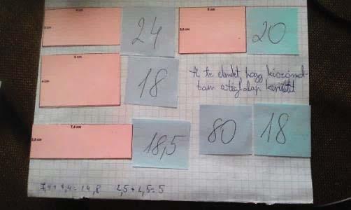 5.6. ábra Figyelve a munkákat észrevettük, hogy 2 tanuló (BB és BK) először megpróbálta kiszámolni a téglalapok kerületét; 2 párt ezen gondolatmenetet alapján talált, de mivel így tovább nem tudta