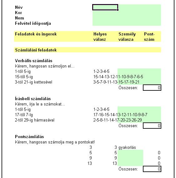 6. ábra Az NFSZT elektronikus válaszlapjának részlete Az elektronikus válaszlap jól elkülönített formában tartalmazza az egyes feladatcsoportokat és részfeladatokat, az egyes instrukciókat, valamint