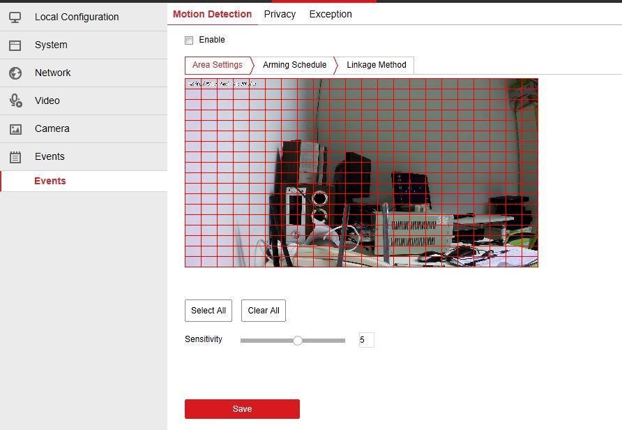 1.7.1 Mozgásérzékelés Select All Mozgásérzékelési terület beállítás.