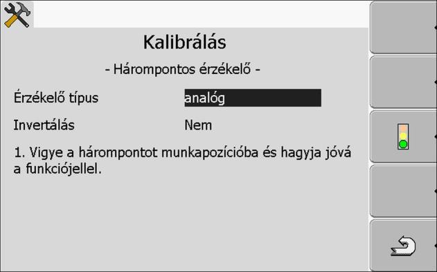 8 Tractor-ECU alkalmazás Egy járműprofil paramétereinek konfigurálása "analóg" Ön egy analóg munkahelyzet-szenzort használ, ami a hárompont felfüggesztés magasságát százalékban méri.