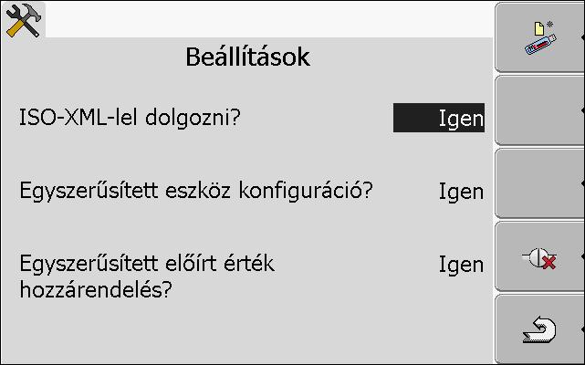 ISOBUS-TC feladatfeldolgozás Gépelrendezés konfigurálása 9 Az alábbi maszk jelenik meg: 2. - Az "ISO-XML-lel dolgozni?" sort megjelölni és rákattintani. A mód minden kattintáskor átvált. 3.