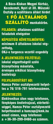 Felelõs szerkesztõ: Zakar László Szerkesztõség: 6000 Kecskemét, Kőhíd utca 17. Tel./fax.: 76/498-479 www.keszin.hu info@keszin.hu Nyomda: Lapcom Zrt. 6729 Szeged, Szabadkai út 20.