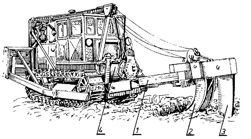 170. ábra Mechanikus tuskókihúzó: 1. gerendely; 2. vágókés; 3. kiemelőfog; 4.