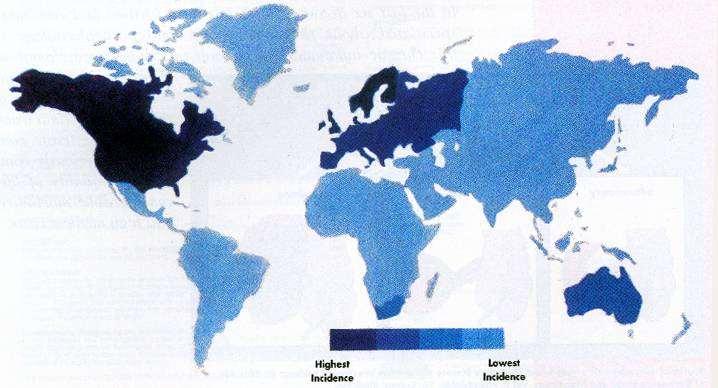 IBD incidencia a világban Legmagasabb
