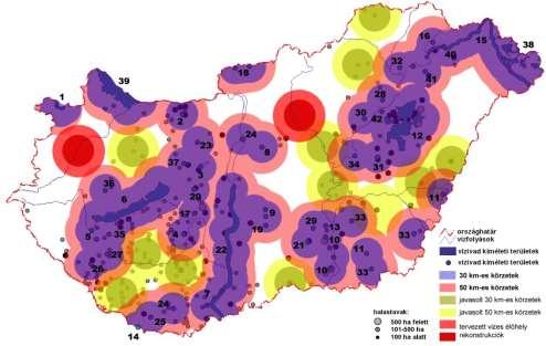 2. térkép: A vízivad kíméleti területek tervezett teljes hálózata, a vízivad 30 és 50 km-es mozgáskörzeteinek feltüntetésével (FARAGÓ 2017) Irodalomjegyzék BÉLTELKINÉ GÁL A. KOVÁCS A.
