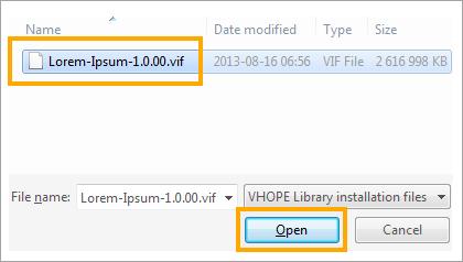 2 VIF fájlok Kattintson a folytatás gombra a fájlböngésző párbeszédablak előhozásához! Keresse meg az importálni kívánt VHOPE könyvtárfájlokat (.vif fájlok).