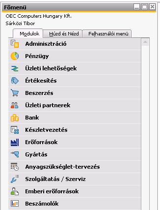azt. A rendszer egyes moduljai elérhetőek a menüsorban Található Modulok menüből is.