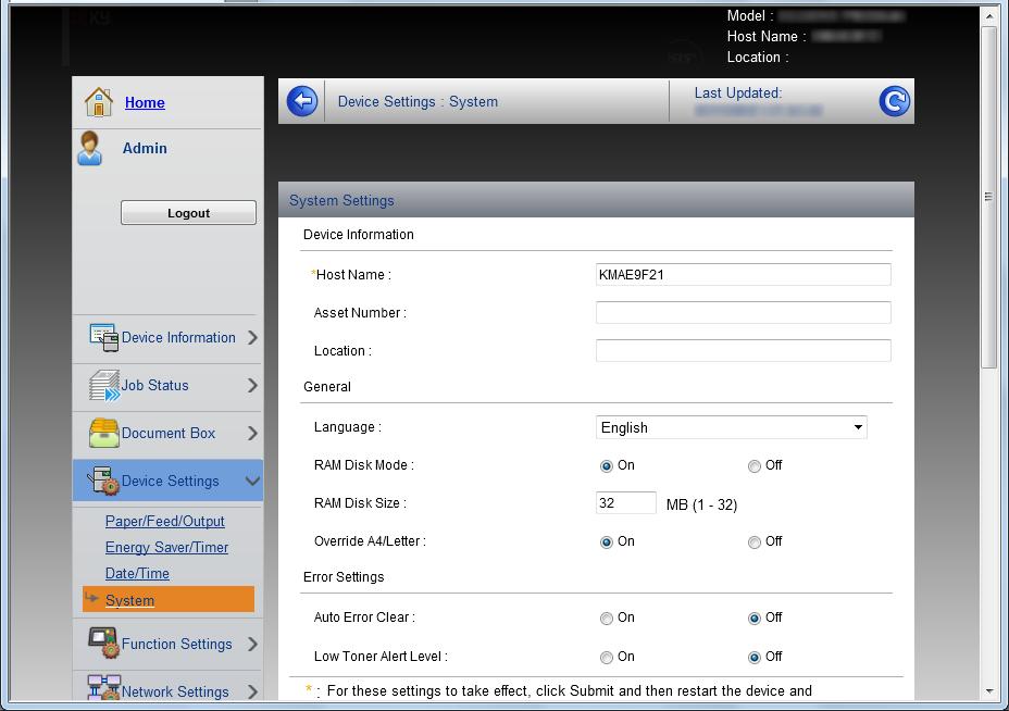 Az eszközinformációk módosítása A készülék eszközinformációinak módosítása. 1 Nyissa meg az Embedded Web Server RX alkalmazást, lásd: Az Embedded Web Server RX elérése, 2-5. oldal.